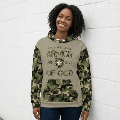 Armor of God - Green Camo on Tan Suede - Wash Cotton Hoodie - Unisex - Sacred Stylz