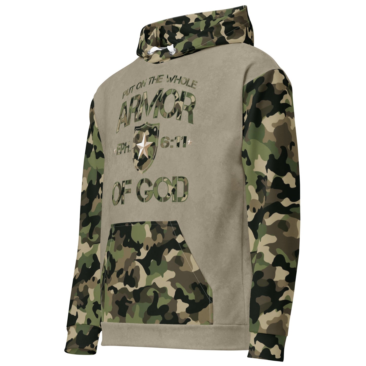 Armor of God - Green Camo on Tan Suede - Wash Cotton Hoodie - Unisex - Sacred Stylz