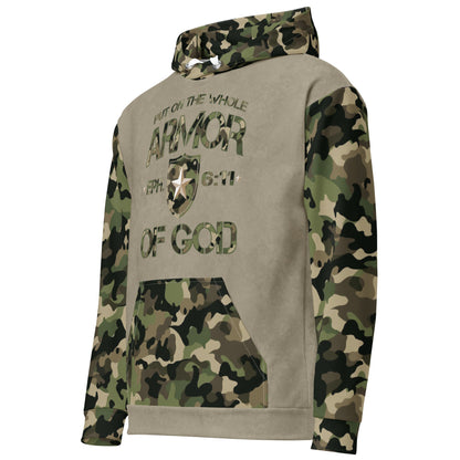 Armor of God - Green Camo on Tan Suede - Wash Cotton Hoodie - Unisex - Sacred Stylz