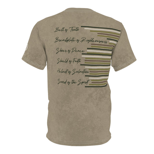 Armor of God – Green Camo on Tan Suede - Wash Short Sleeve Tee - Sacred Stylz