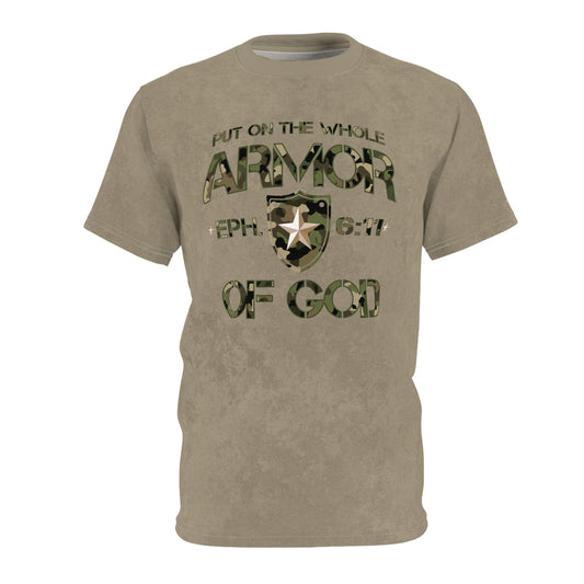 Armor of God – Green Camo on Tan Suede - Wash Short Sleeve Tee - Sacred Stylz