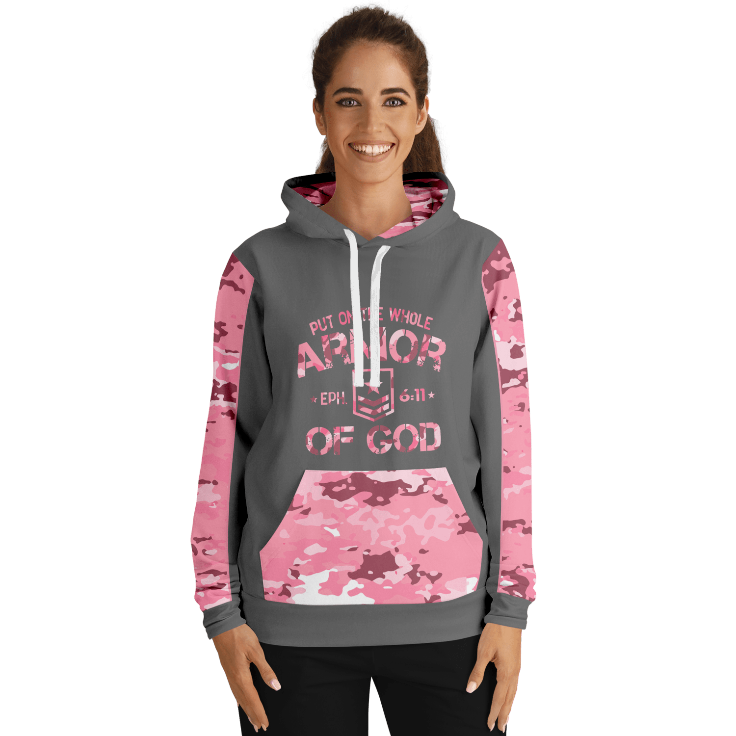 Armor of God - Pink and Gray Camo Premium Hoodie - Sacred Stylz