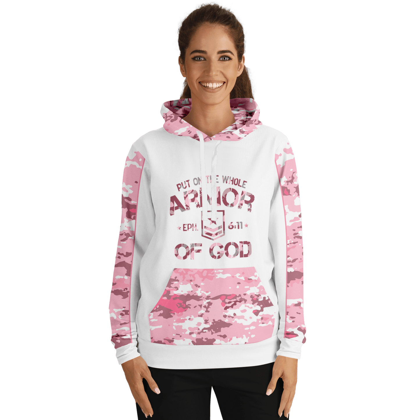 Armor of God - Pink and White Camo Premium Hoodie - Sacred Stylz