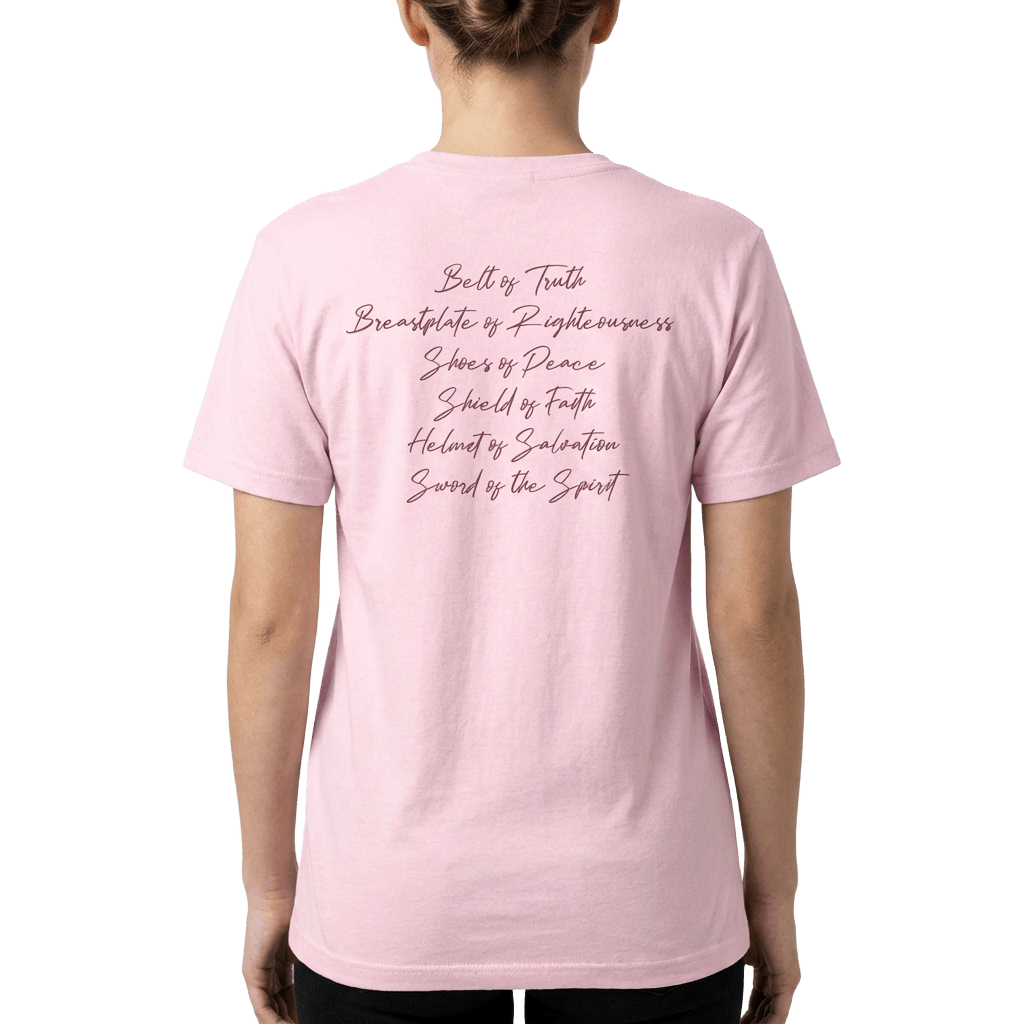 Armor of God – Pink Camo Collection – Tri - Blend Tee (Carnation Pink / Heathered Gray / White) - Sacred Stylz