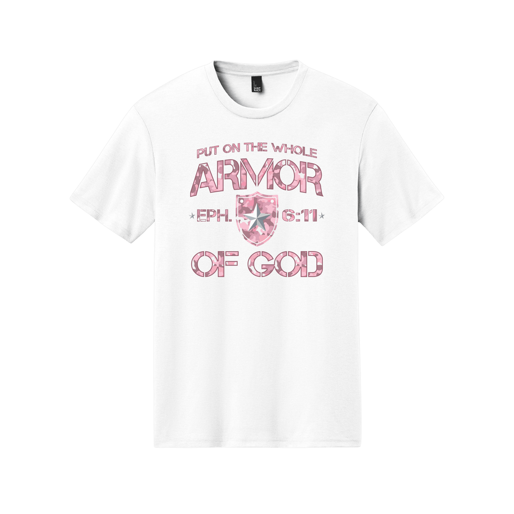 Armor of God – Pink Camo Collection – Tri - Blend Tee (Carnation Pink / Heathered Gray / White) - Sacred Stylz