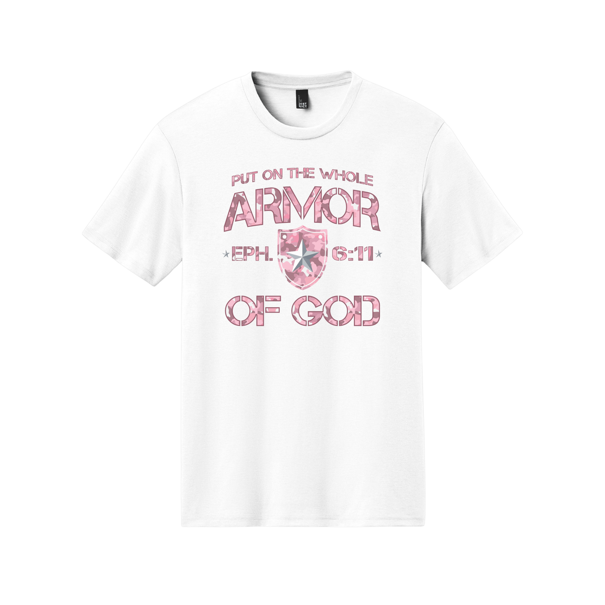Armor of God – Pink Camo Collection – Tri - Blend Tee (Carnation Pink / Heathered Gray / White) - Sacred Stylz