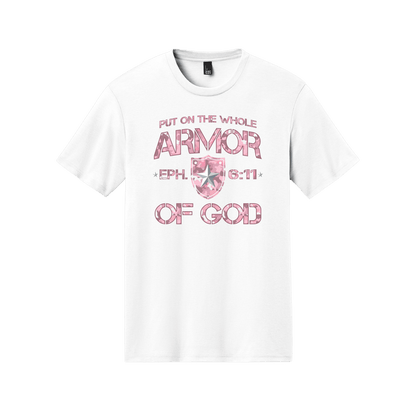 Armor of God – Pink Camo Collection – Tri - Blend Tee (Carnation Pink / Heathered Gray / White) - Sacred Stylz