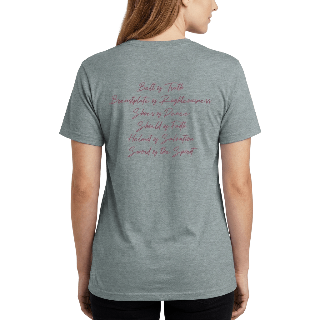 Armor of God – Pink Camo Collection – Tri - Blend Tee (Carnation Pink / Heathered Gray / White) - Sacred Stylz