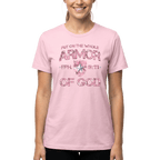 Armor of God – Pink Camo Collection – Tri - Blend Tee (Carnation Pink / Heathered Gray / White) - Sacred Stylz