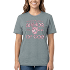 Armor of God – Pink Camo Collection – Tri - Blend Tee (Carnation Pink / Heathered Gray / White) - Sacred Stylz