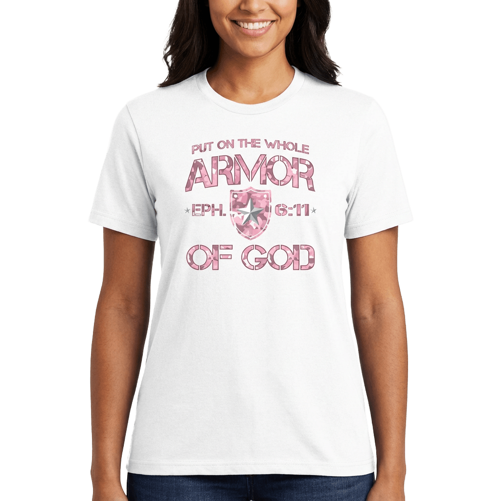 Armor of God – Pink Camo Collection – Tri - Blend Tee (Carnation Pink / Heathered Gray / White) - Sacred Stylz