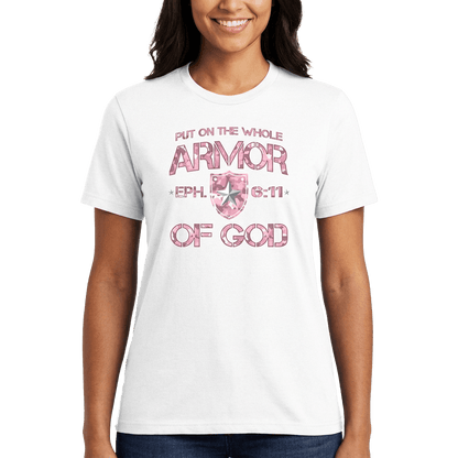 Armor of God – Pink Camo Collection – Tri - Blend Tee (Carnation Pink / Heathered Gray / White) - Sacred Stylz