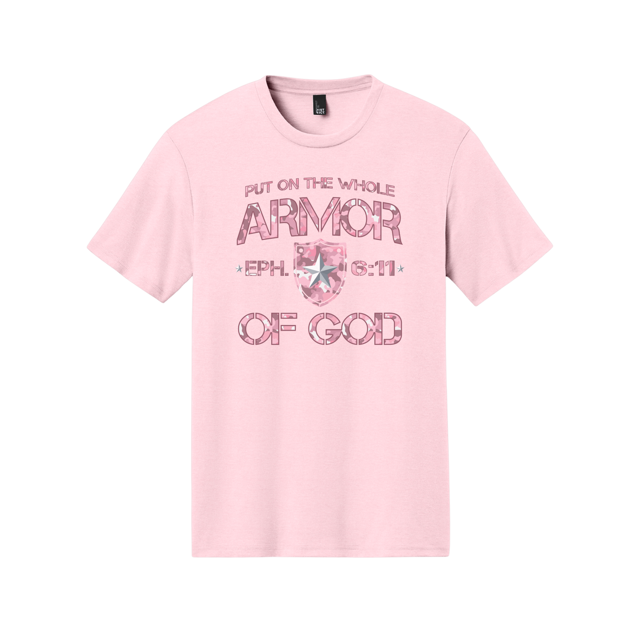 Armor of God – Pink Camo Collection – Tri - Blend Tee (Carnation Pink / Heathered Gray / White) - Sacred Stylz
