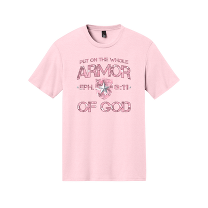 Armor of God – Pink Camo Collection – Tri - Blend Tee (Carnation Pink / Heathered Gray / White) - Sacred Stylz