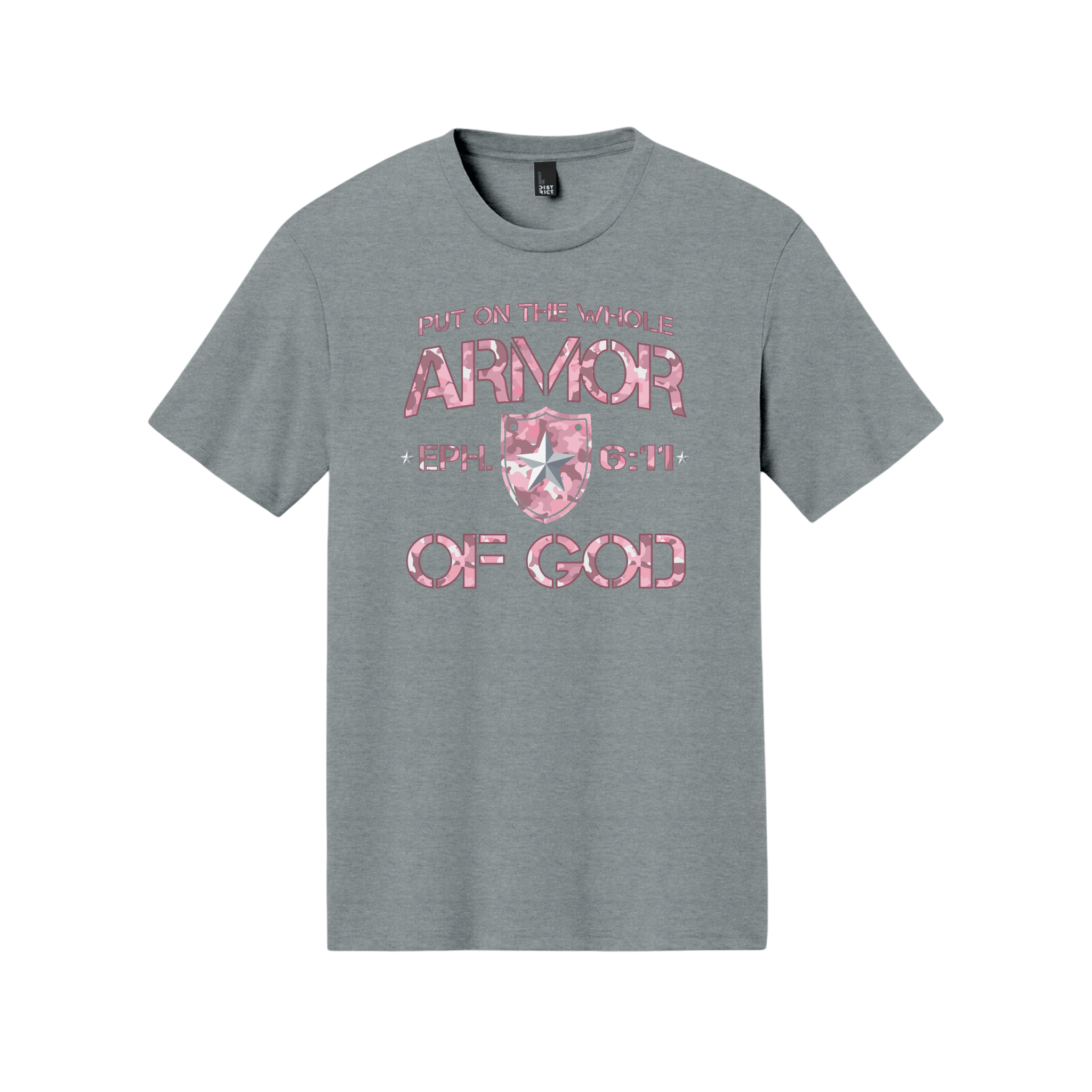 Armor of God – Pink Camo Collection – Tri - Blend Tee (Carnation Pink / Heathered Gray / White) - Sacred Stylz
