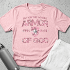 Armor of God – Pink Camo Collection – Tri - Blend Tee (White / Heathered Gray / Carnation Pink) - Sacred Stylz