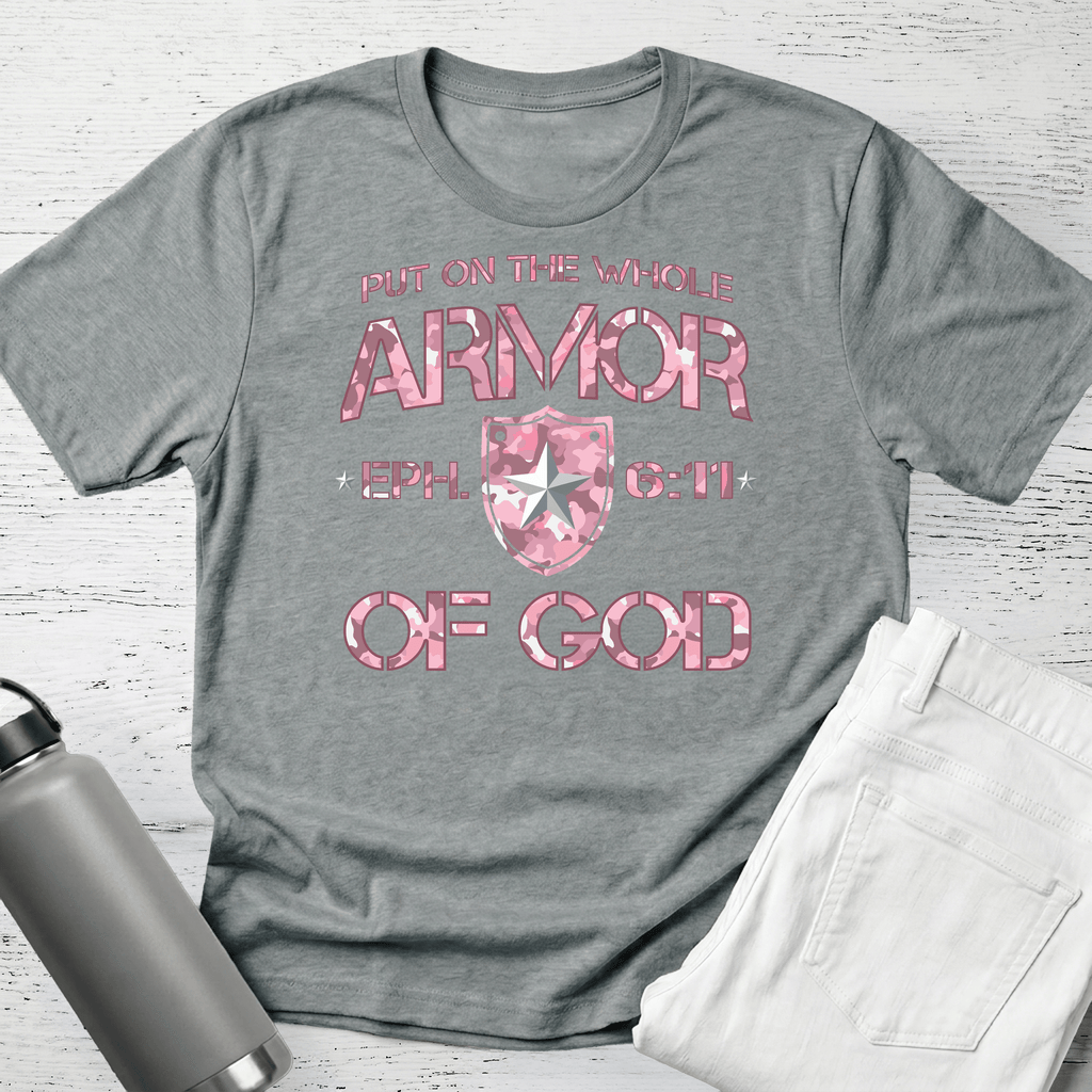Armor of God – Pink Camo Collection – Tri - Blend Tee (White / Heathered Gray / Carnation Pink) - Sacred Stylz