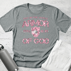 Armor of God – Pink Camo Collection – Tri - Blend Tee (White / Heathered Gray / Carnation Pink) - Sacred Stylz