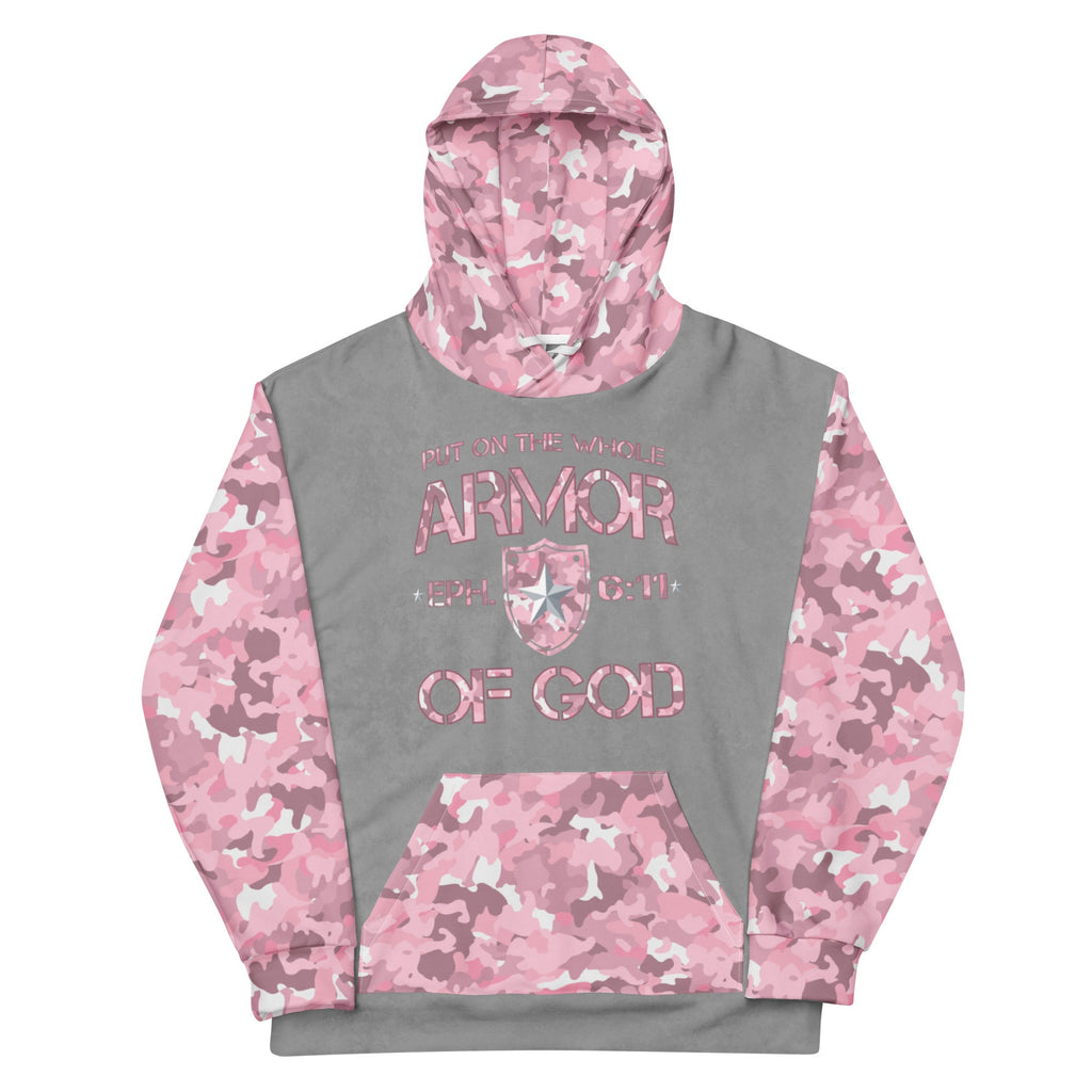 Armor of God - Pink Camo on Gray Suede - Wash Cotton Hoodie - Unisex - Sacred Stylz