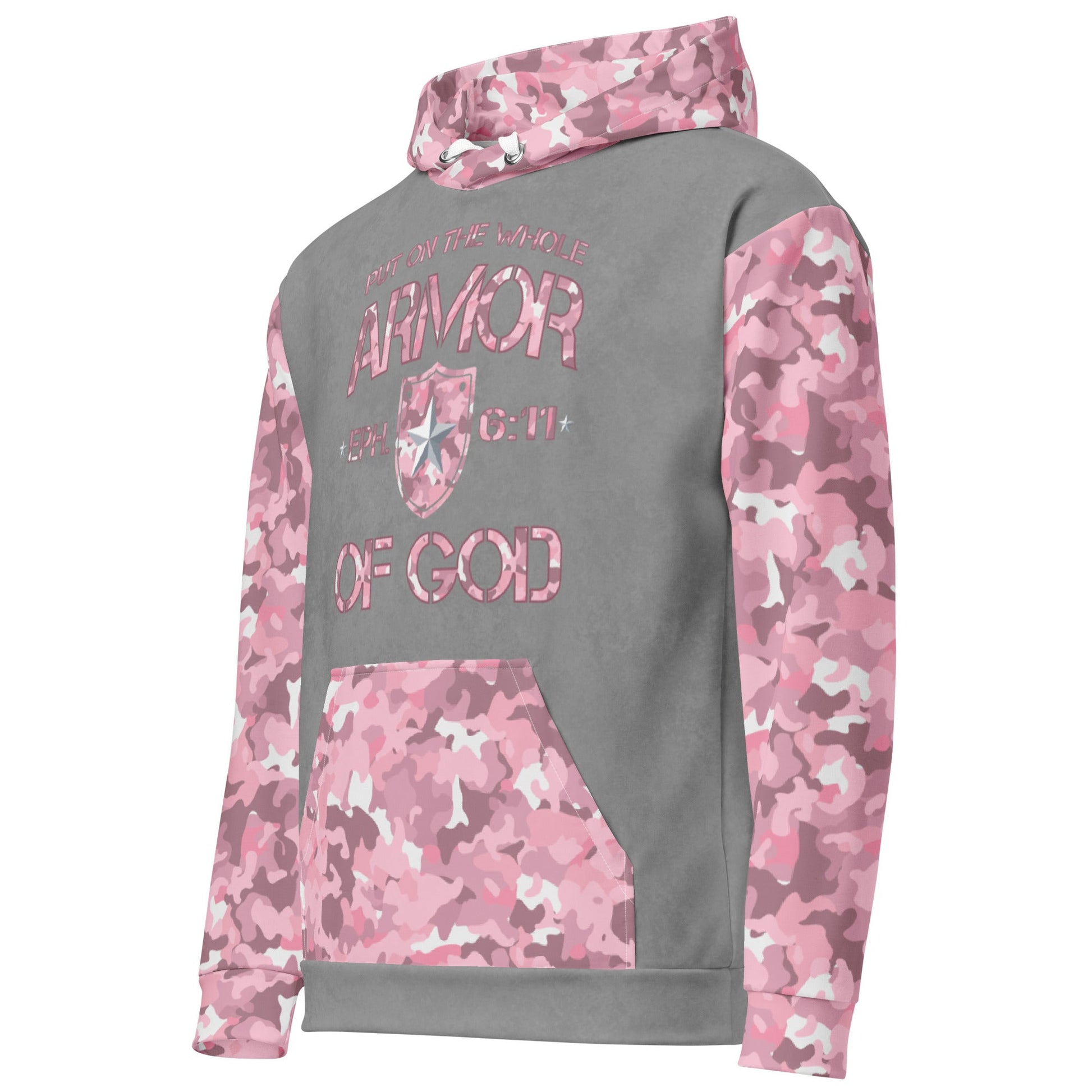 Armor of God - Pink Camo on Gray Suede - Wash Cotton Hoodie - Unisex - Sacred Stylz