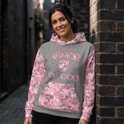 Armor of God - Pink Camo on Gray Suede - Wash Cotton Hoodie - Unisex - Sacred Stylz