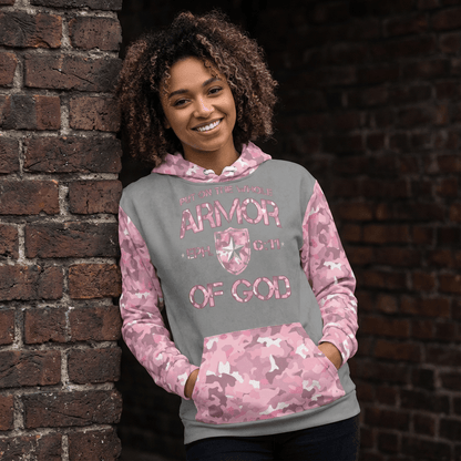 Armor of God - Pink Camo on Gray Suede - Wash Cotton Hoodie - Unisex - Sacred Stylz