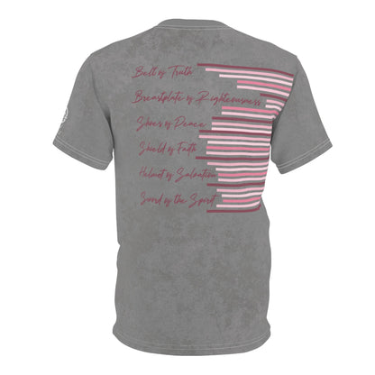 Armor of God – Pink Camo on Gray Suede - Wash Short Sleeve Tee - Sacred Stylz