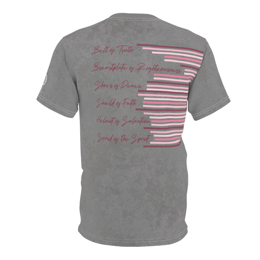 Armor of God – Pink Camo on Gray Suede - Wash Short Sleeve Tee - Sacred Stylz