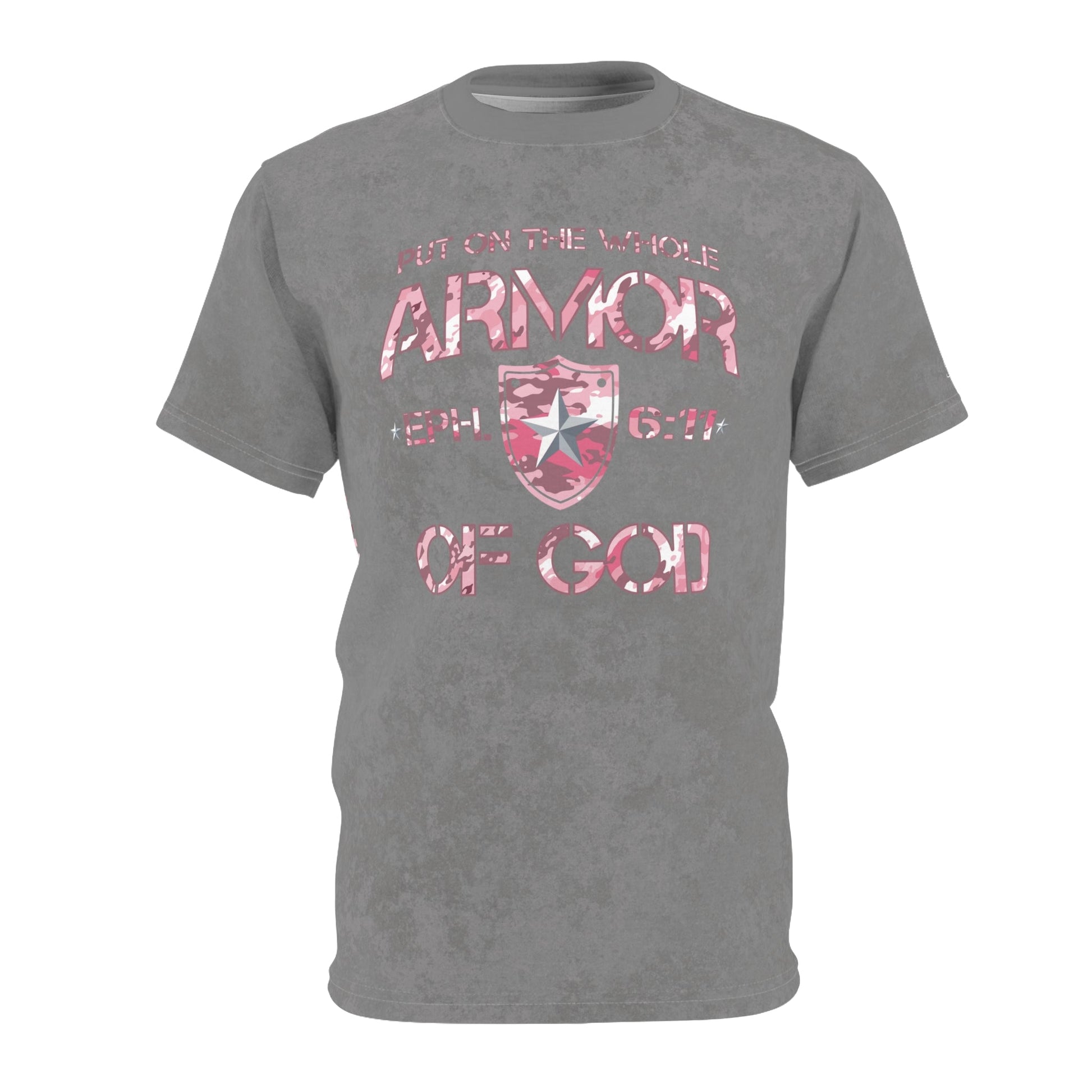 Armor of God – Pink Camo on Gray Suede - Wash Short Sleeve Tee - Sacred Stylz