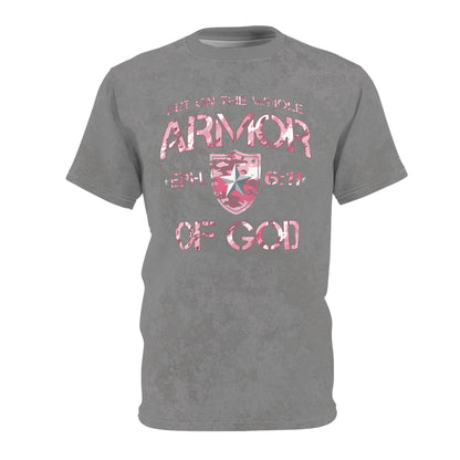 Armor of God – Pink Camo on Gray Suede - Wash Short Sleeve Tee - Sacred Stylz