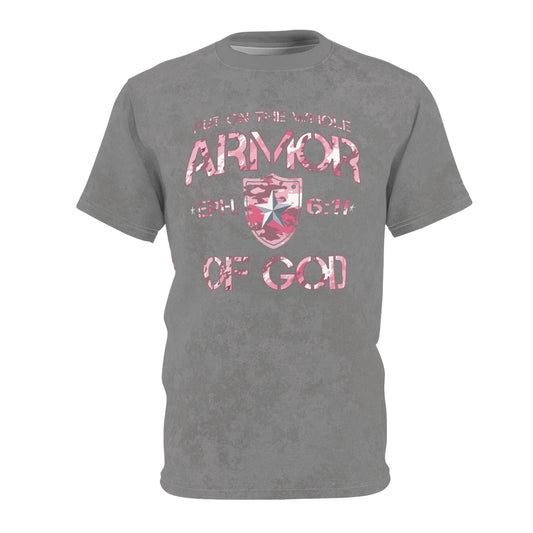 Armor of God – Pink Camo on Gray Suede - Wash Short Sleeve Tee - Sacred Stylz