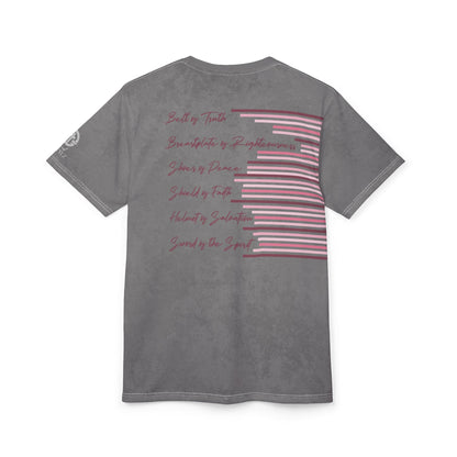 Armor of God – Pink Camo on Gray Suede - Wash Short Sleeve Tee - Sacred Stylz