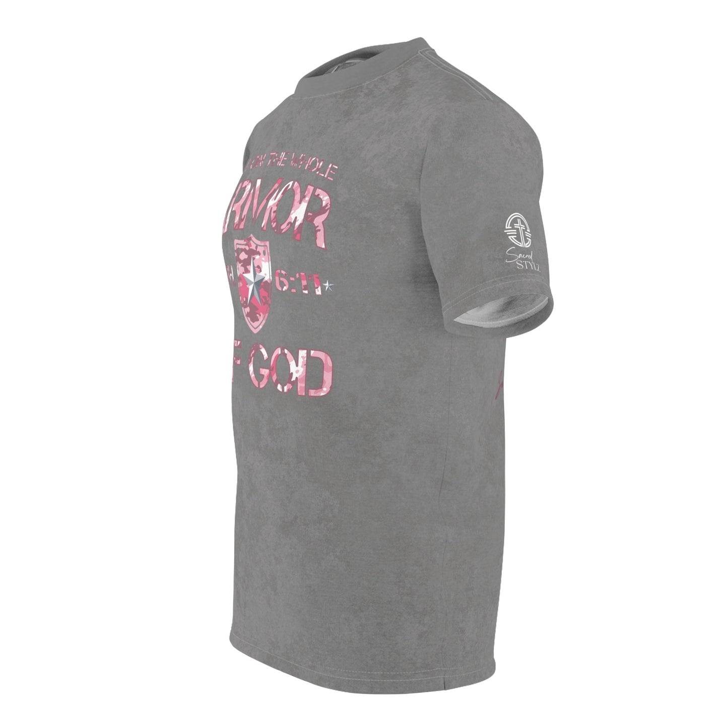 Armor of God – Pink Camo on Gray Suede - Wash Short Sleeve Tee - Sacred Stylz