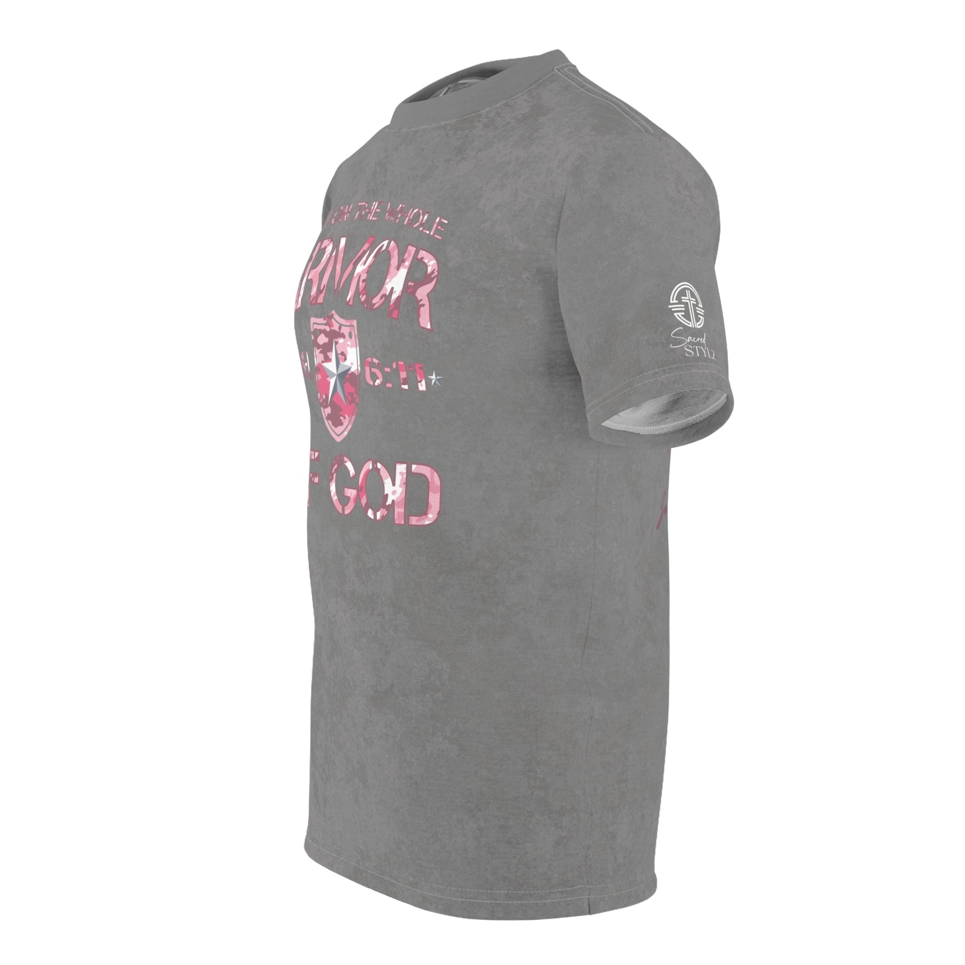Armor of God – Pink Camo on Gray Suede - Wash Short Sleeve Tee - Sacred Stylz