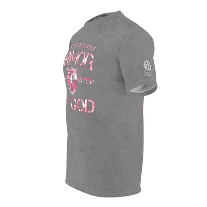 Armor of God – Pink Camo on Gray Suede - Wash Short Sleeve Tee - Sacred Stylz