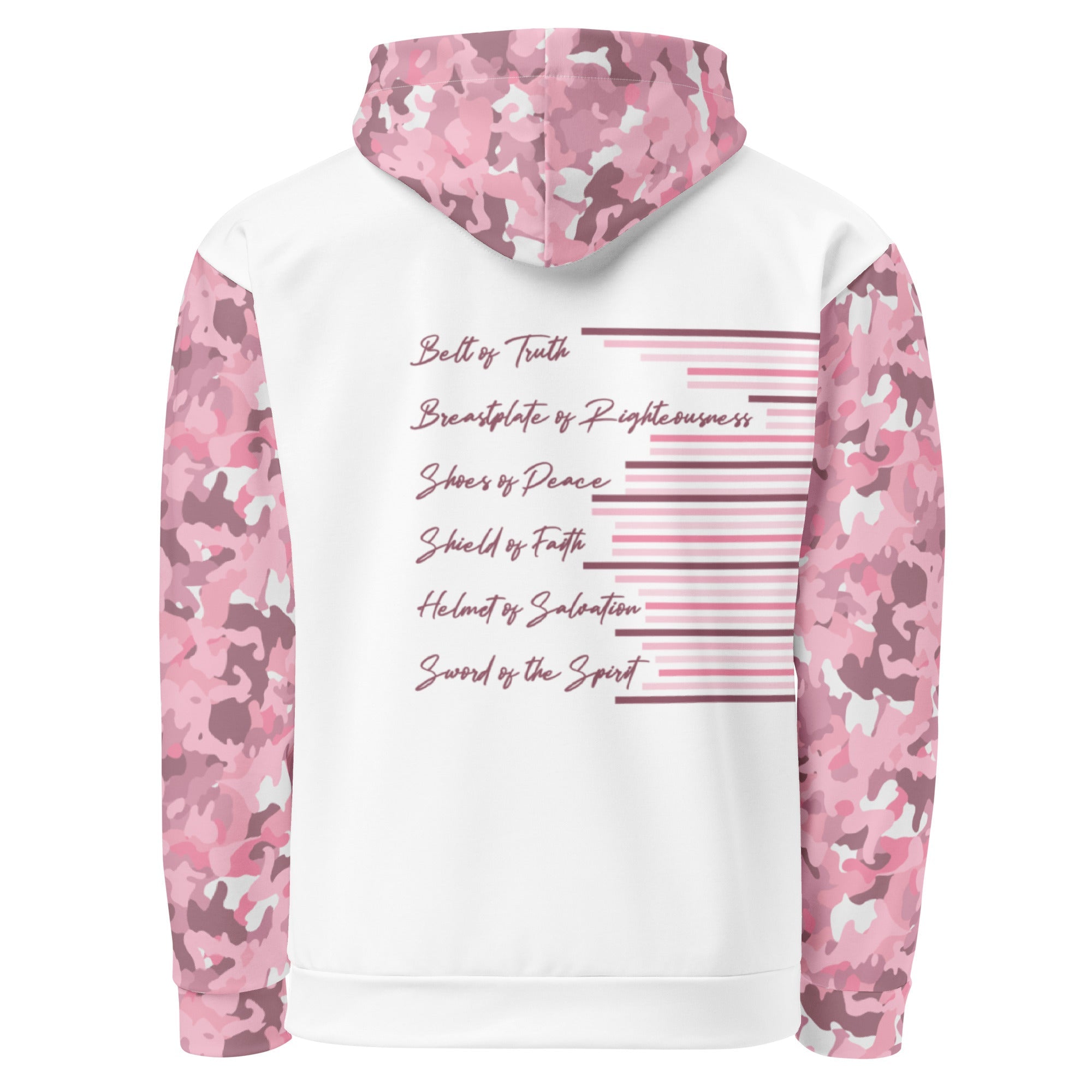 Armor of God - Pink Camo on White Cotton Hoodie - Unisex - Sacred Stylz