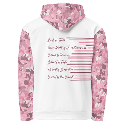 Armor of God - Pink Camo on White Cotton Hoodie - Unisex - Sacred Stylz