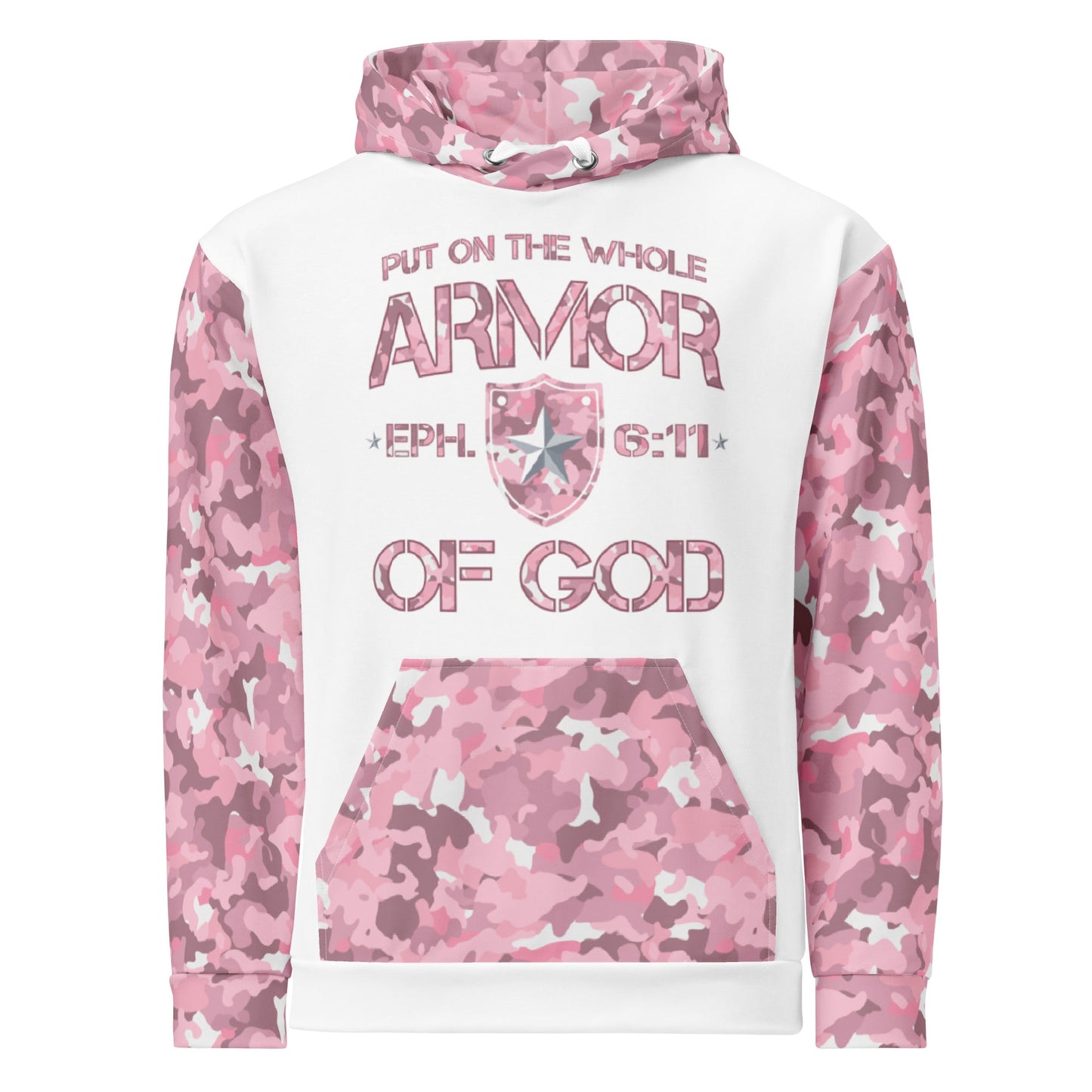 Armor of God - Pink Camo on White Cotton Hoodie - Unisex - Sacred Stylz