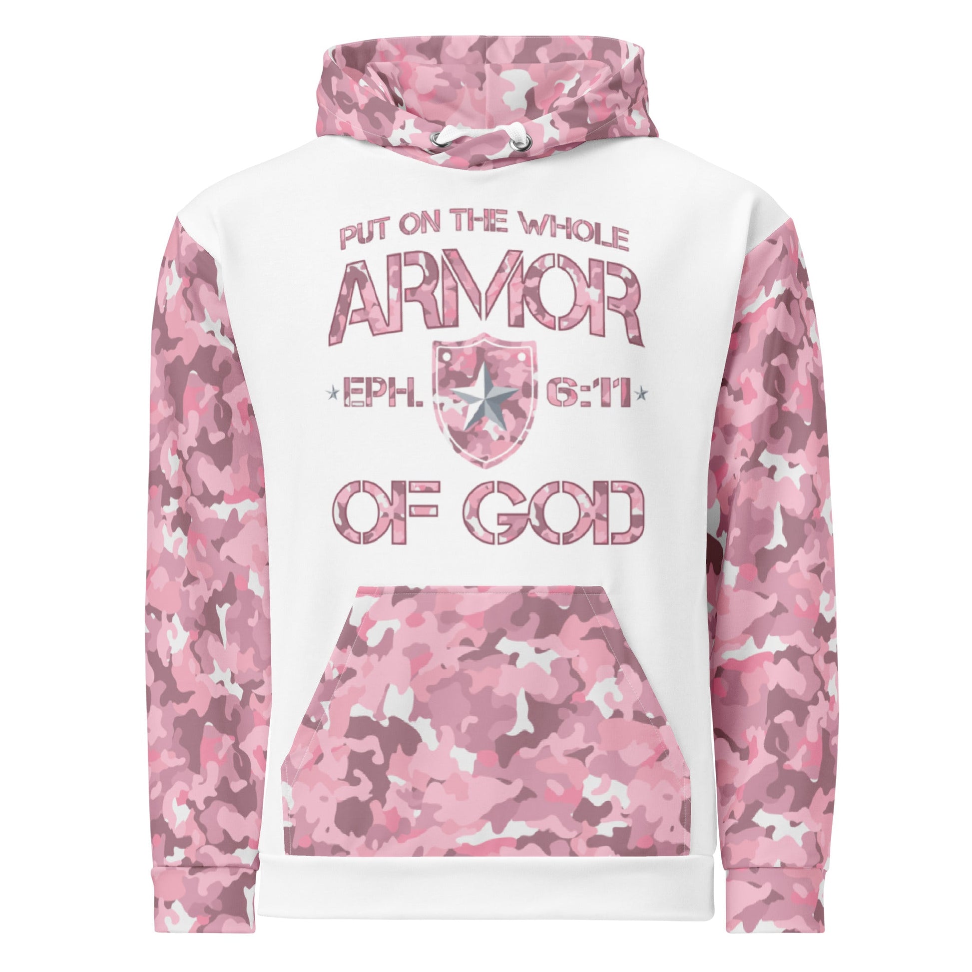 Armor of God - Pink Camo on White Cotton Hoodie - Unisex - Sacred Stylz
