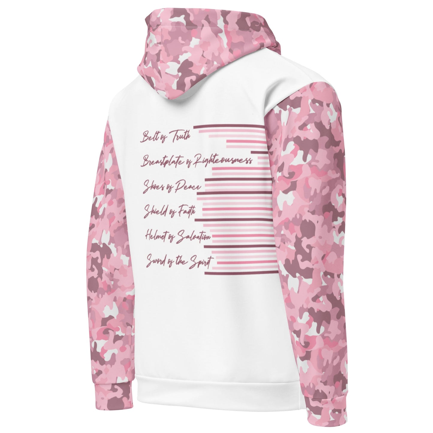 Armor of God - Pink Camo on White Cotton Hoodie - Unisex - Sacred Stylz