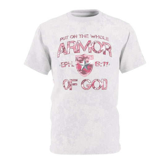 Armor of God – Pink Camo on White Suede - Wash Short Sleeve Tee - Sacred Stylz