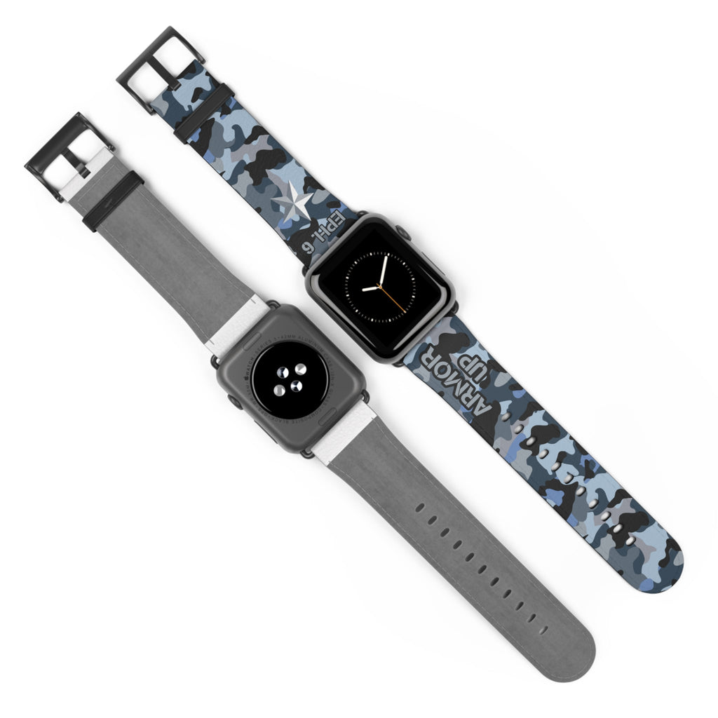 Armor Up Camo Watch Band for Apple Watch 38 - 41/42 - 45 - Blue | Faux Leather - Sacred Stylz