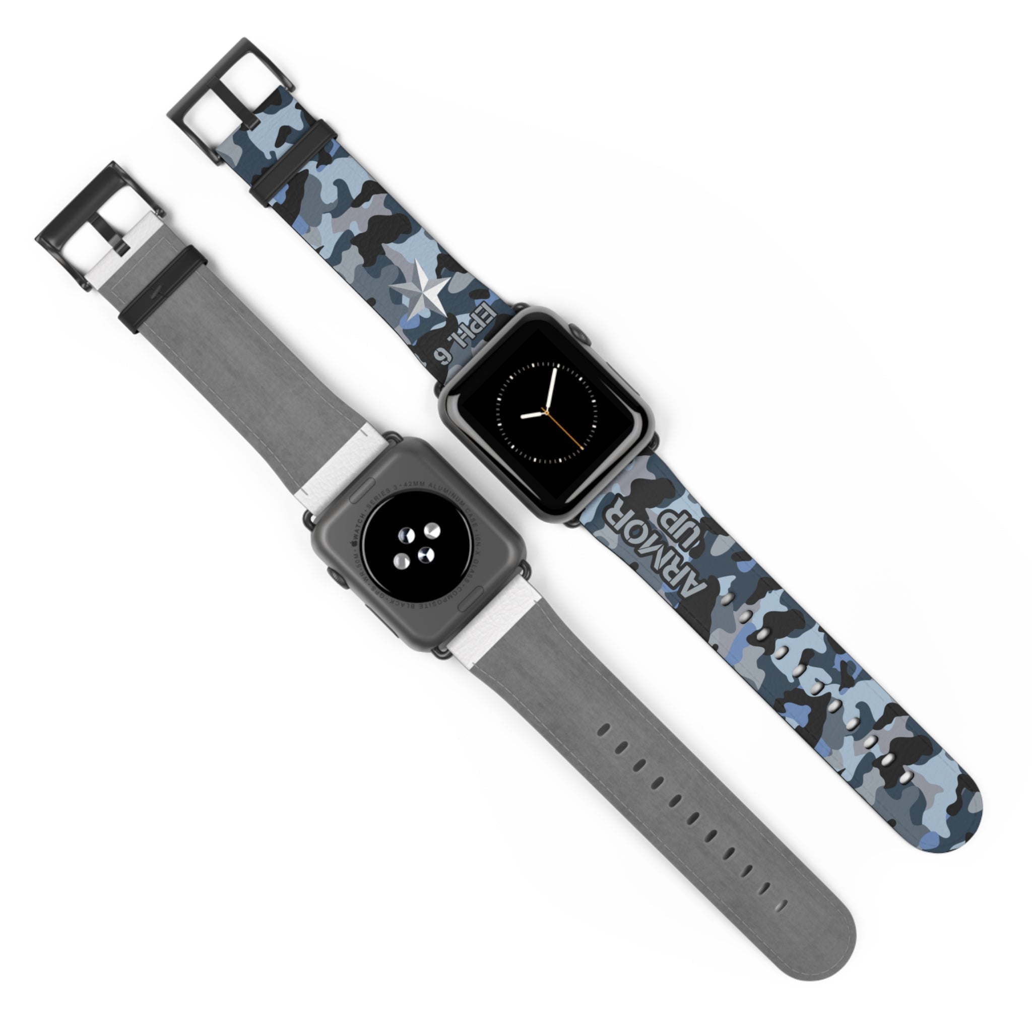 Armor Up Camo Watch Band for Apple Watch 38 - 41/42 - 45 - Blue | Faux Leather - Sacred Stylz