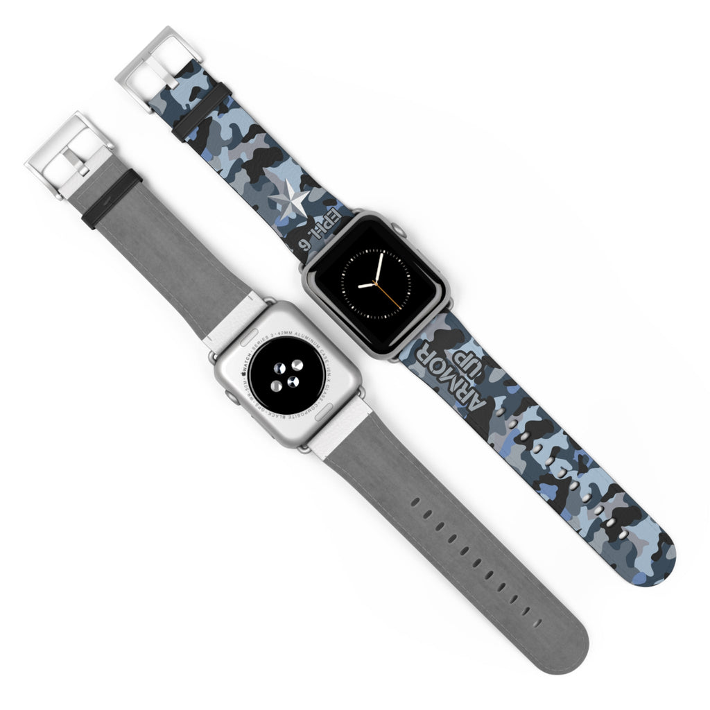 Armor Up Camo Watch Band for Apple Watch 38 - 41/42 - 45 - Blue | Faux Leather - Sacred Stylz