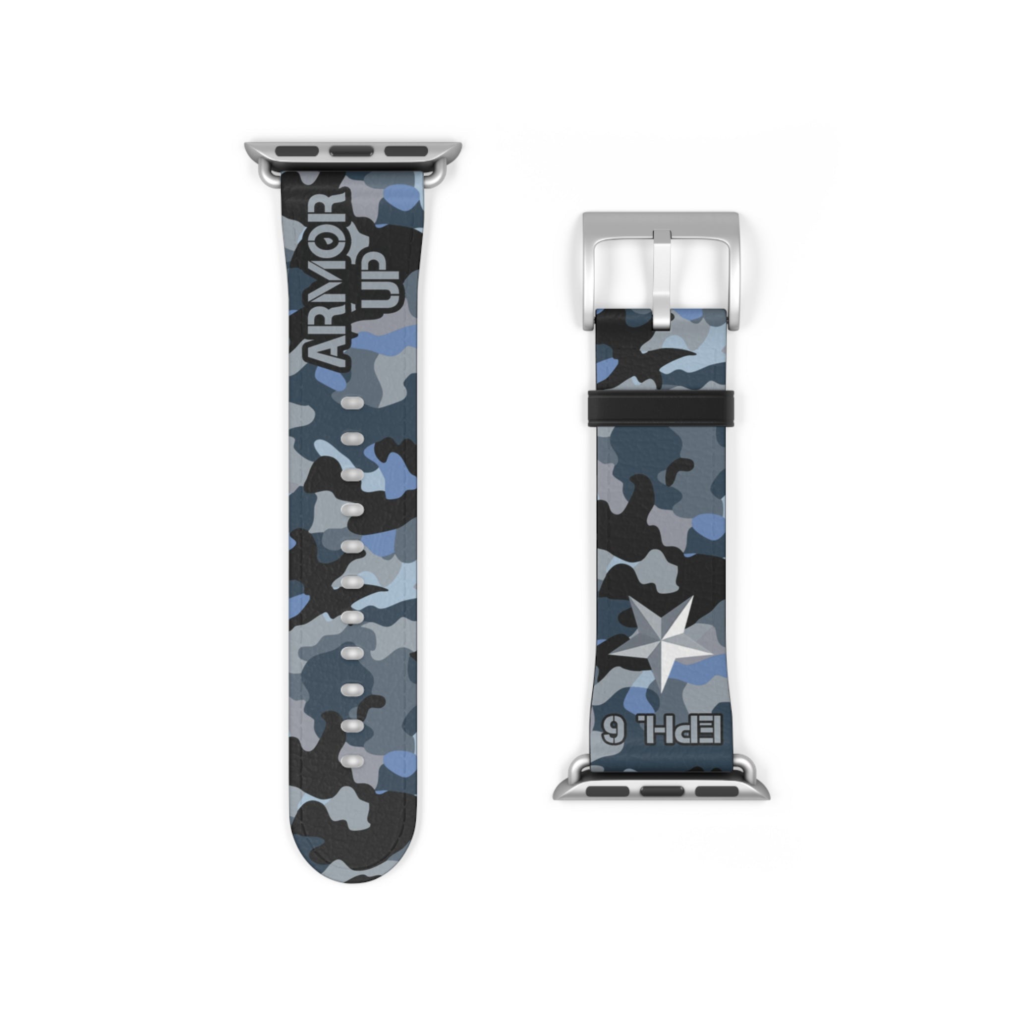 Armor Up Camo Watch Band for Apple Watch 38 - 41/42 - 45 - Blue | Faux Leather - Sacred Stylz