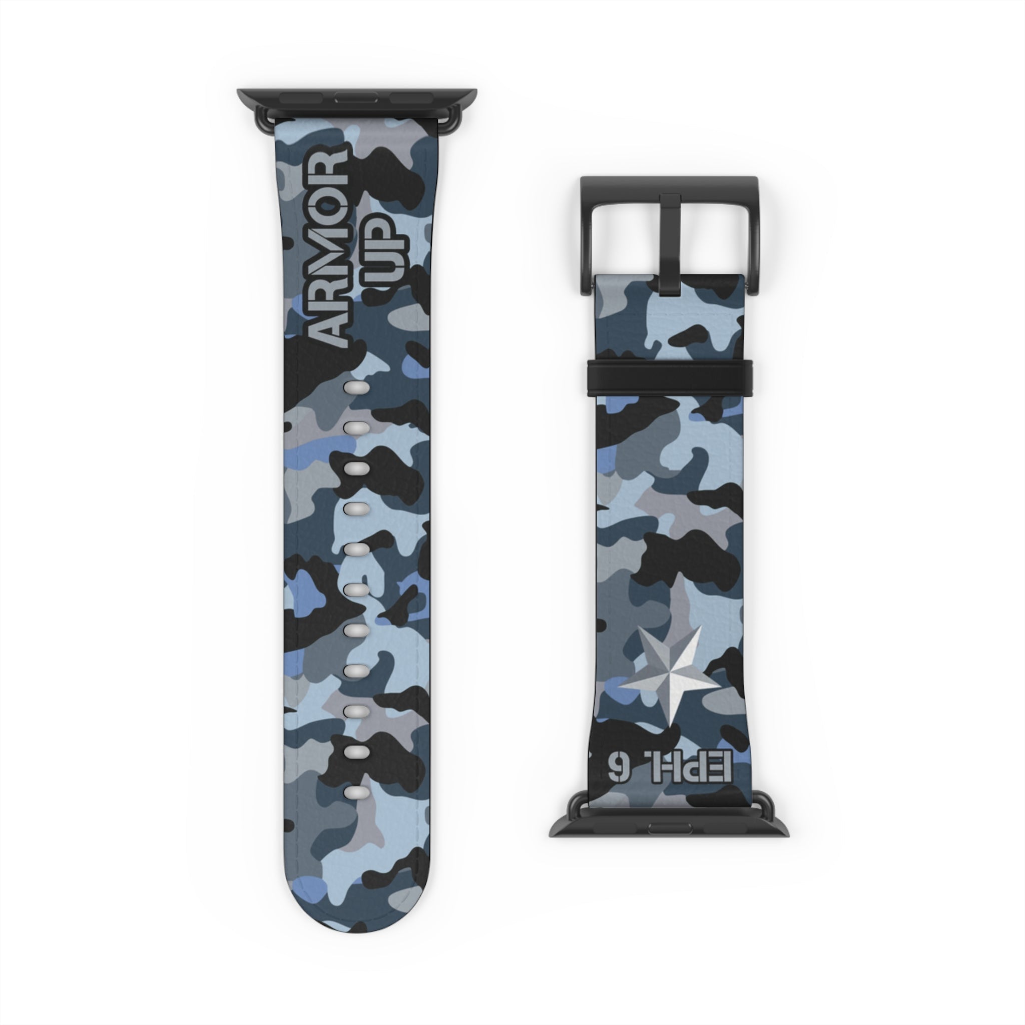 Armor Up Camo Watch Band for Apple Watch 38 - 41/42 - 45 - Blue | Faux Leather - Sacred Stylz
