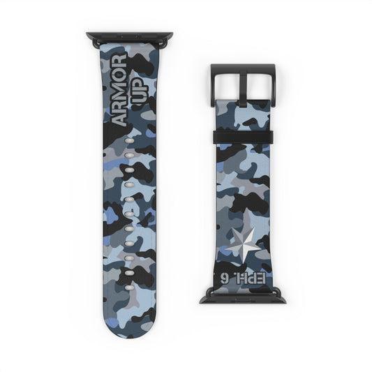Armor Up Camo Watch Band for Apple Watch 38 - 41/42 - 45 - Blue | Faux Leather - Sacred Stylz