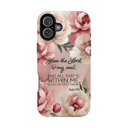 Bless the Lord - Magnetic Tough iPhone Case - Bible Verse (Peonies) - Sacred Stylz