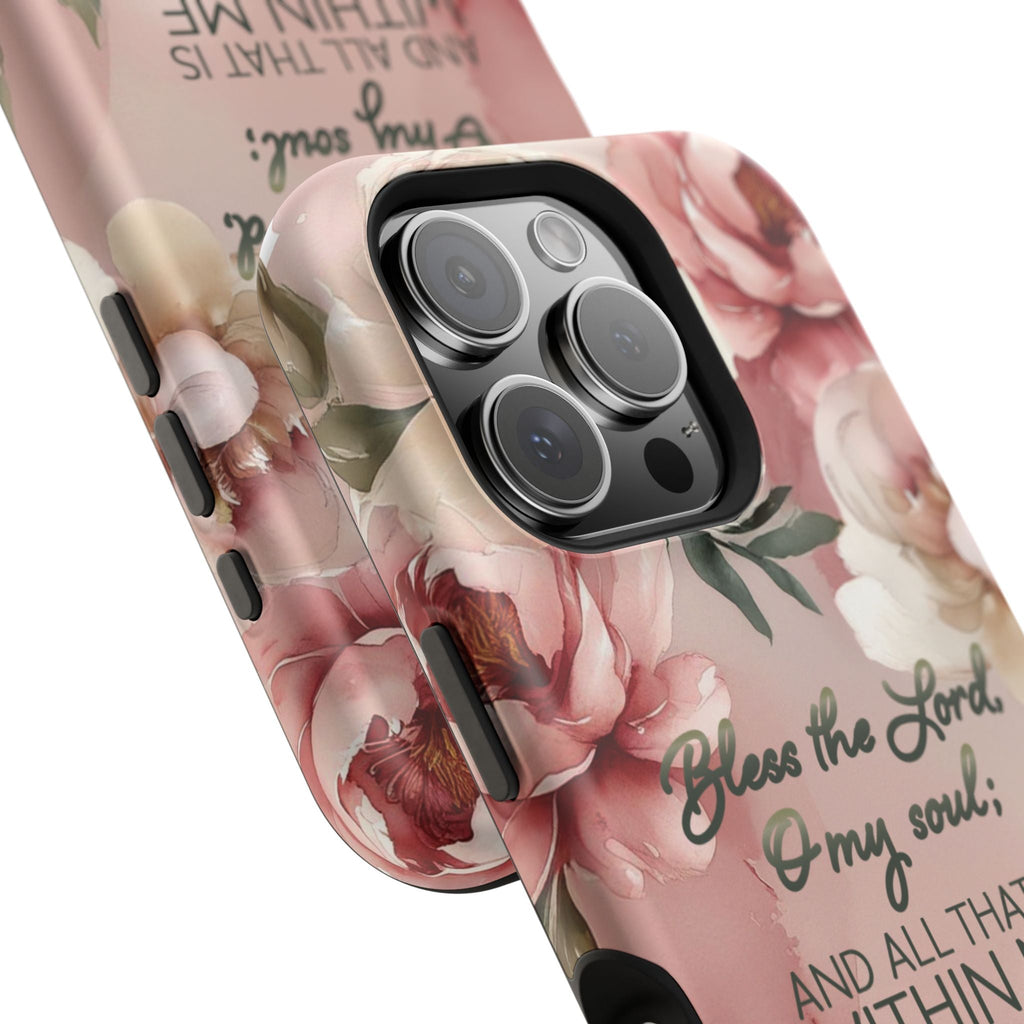 Bless the Lord - Magnetic Tough Phone Case - Bible Verse (Peonies) - (Fits Samsung and Apple) - Sacred Stylz
