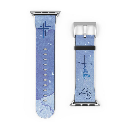 Faith Watch Band Blue Watercolor for Apple Watch 38 - 41/42 - 45 | Faux Leather - Sacred Stylz